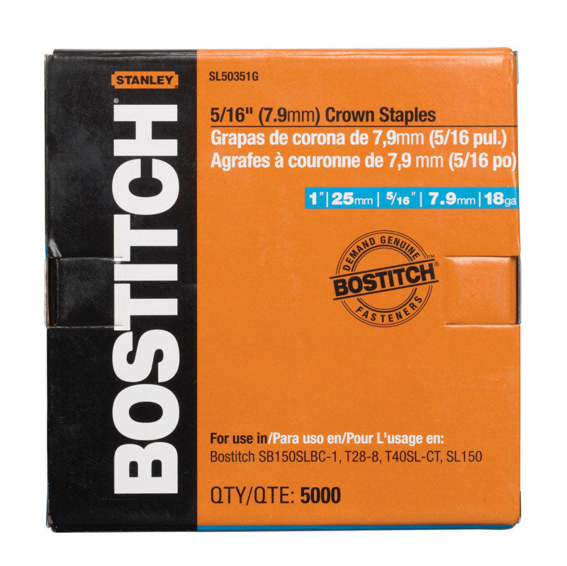 Bostitch SL 5/16 in. W X 1 in. L 18 Ga. Narrow Crown Staples 5000 pk