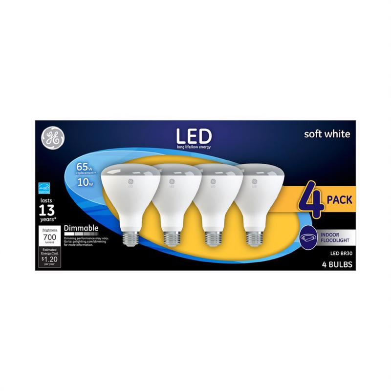 GE BR30 E26 (Medium) LED Floodlight Bulb Soft White 65 Watt Equivalence 4 pk
