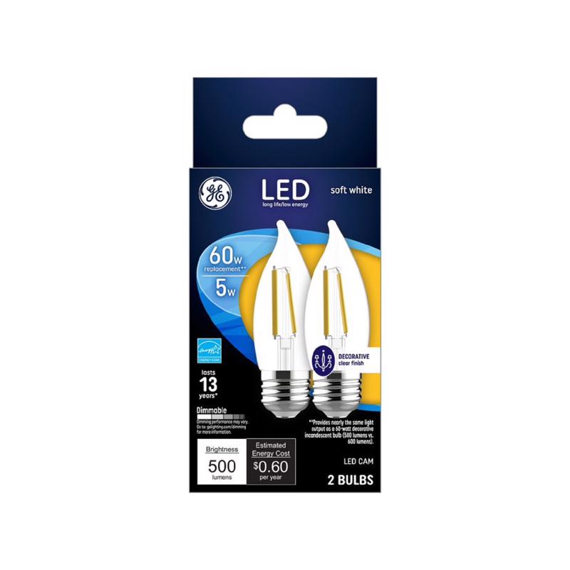 GE CA11 E26 (Medium) LED Bulb Soft White 60 Watt Equivalence 2 pk