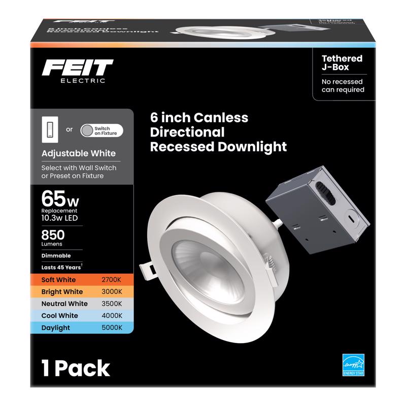 Feit White 7 in. W Aluminum LED Canless Recessed Downlight 65 W