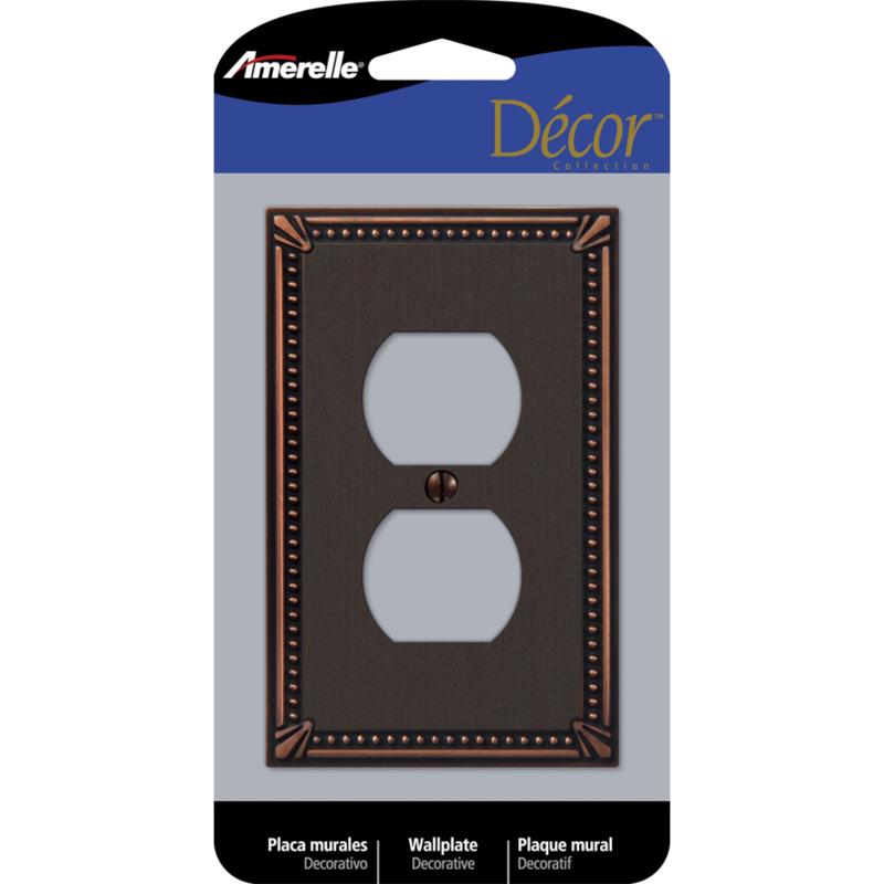 Amerelle Imperial Bead Aged Bronze 1 gang Die-Cast Metal Duplex Wall Plate 1 pk