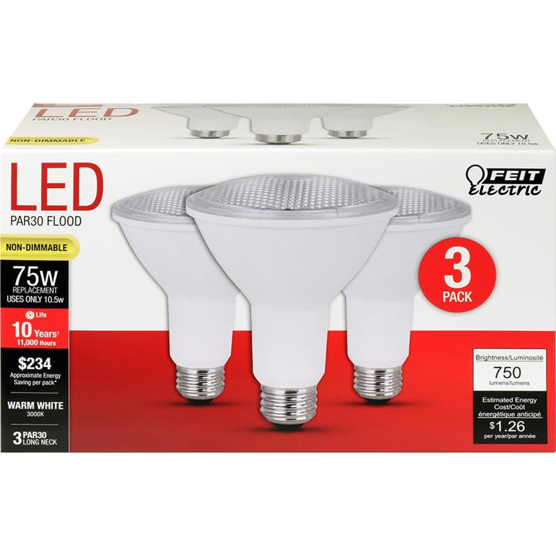 Feit PAR30 E26 (Medium) LED Bulb Warm White 75 Watt Equivalence 3 pk