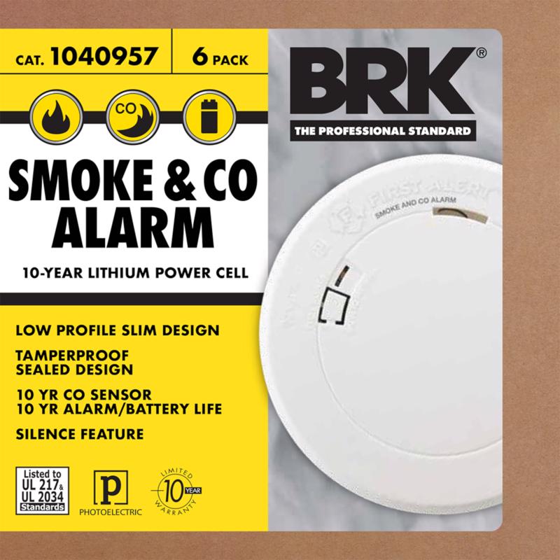 BRK Battery-Powered Electrochemical/Photoelectric Smoke and Carbon Monoxide Detector 6 pk