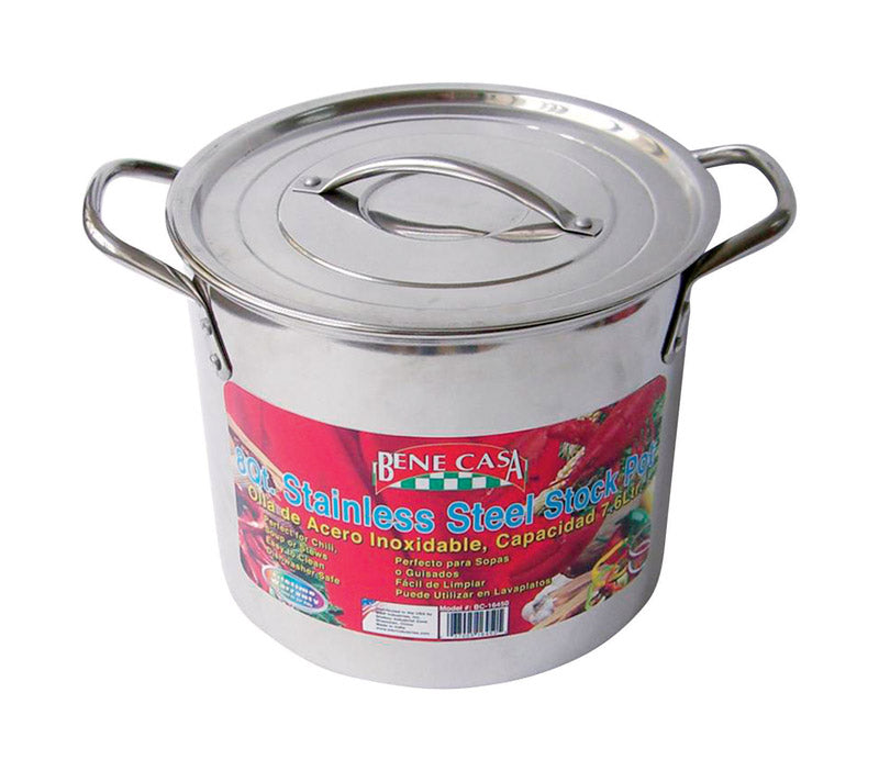 Bene Casa Stainless Steel Stock Pot 8.38 in. 8 qt Silver