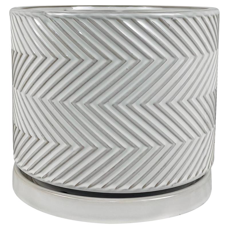 Border Concepts 8 in. D Ceramic Cross Pattern Planter White