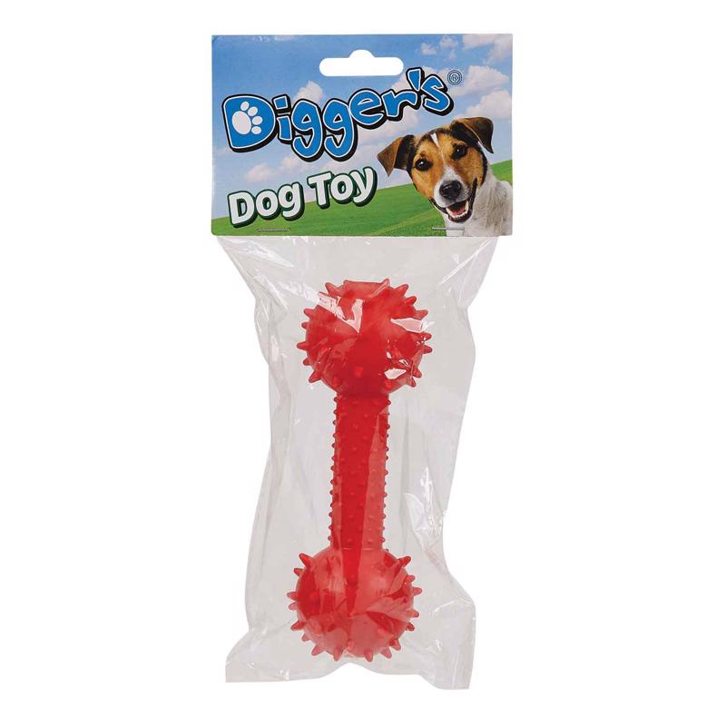 Boss Pet Digger's Red Rubber Spiked TPR Dumbbell w/Bell Dog Toy Medium 1 pk
