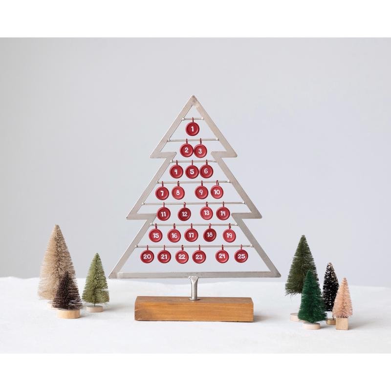 Creative Co-Op Red/Silver Christmas Tree Calendar Table Decor 15 in.