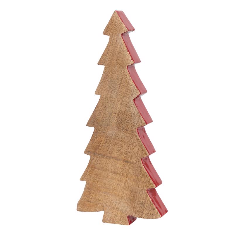 Creative Co-Op Natural Mango Wood Christmas Tree w Red Enameled Edge Table Decor 11 in.