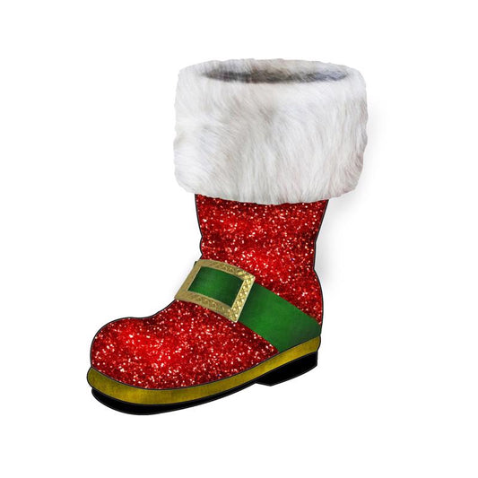 Alpine Red/White Santa Boot Table Decor 12 in.
