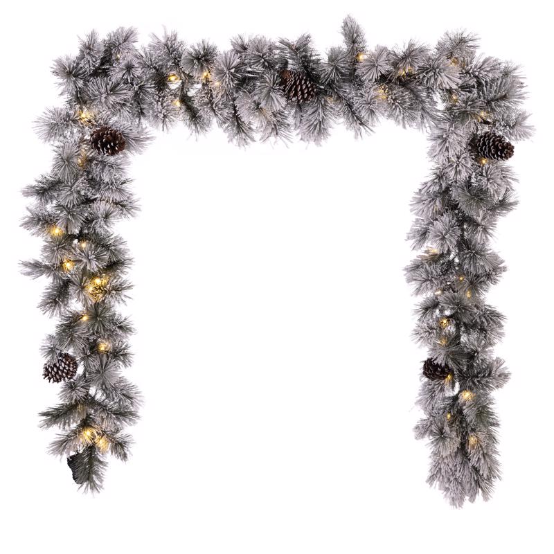 Celebrations Home 12 in. D X 9 ft. L LED Prelit Multicolored Snowy Scotch Pine Garland