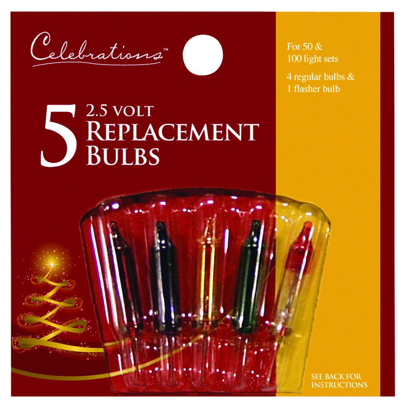 Celebrations Red Incandescent Mini Multicolored 5 ct Replacement Christmas Light Bulbs
