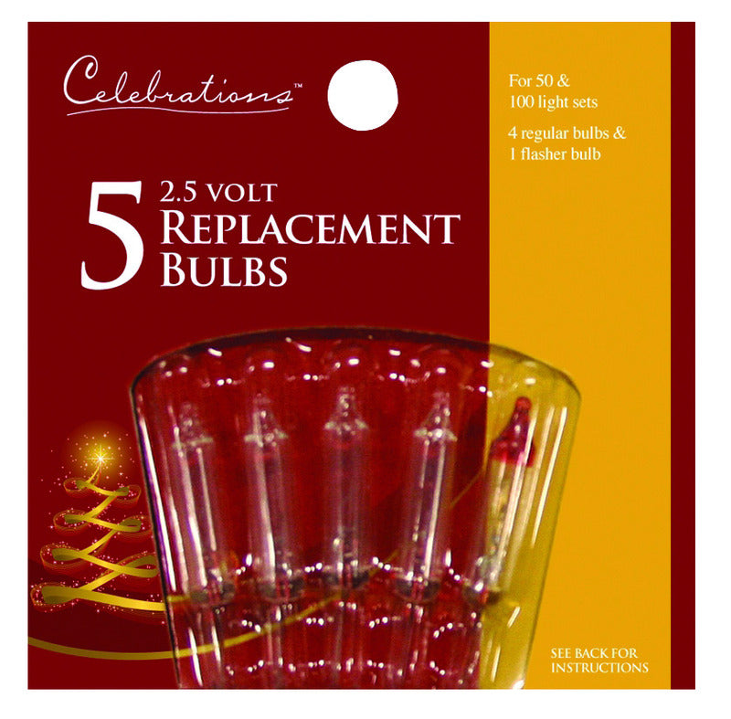Celebrations Red Incandescent Mini Clear 5 ct Replacement Christmas Light Bulbs