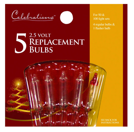 Celebrations Red Incandescent Mini Clear 5 ct Replacement Christmas Light Bulbs