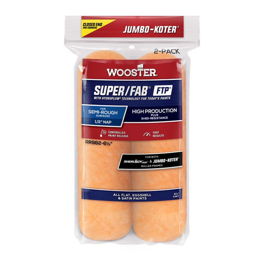 Wooster Super/Fab FTP Knit 6 1/2 in. W X 1/2 in. Jumbo Paint Roller Cover 2 pk