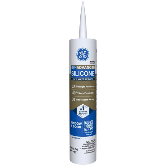 GE Advanced White Silicone 2 Window and Door Caulk Sealant 10.1 oz