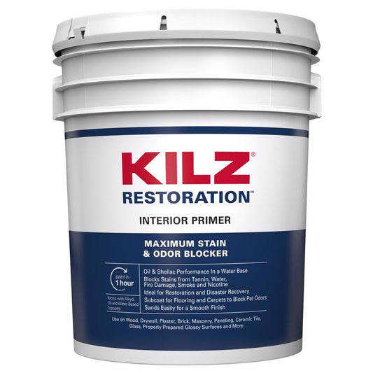KILZ Restoration White Flat Water-Based Acrylic Modified Epoxy Stain and Odor Blocking Primer 5 gal