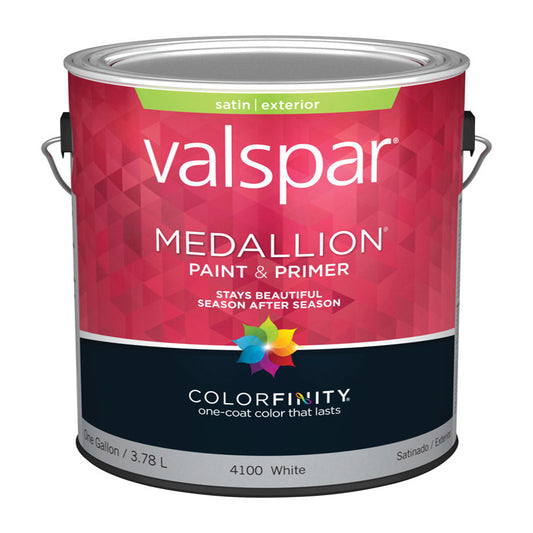 Valspar Medallion Satin White Exterior Paint and Primer Exterior 1 gal