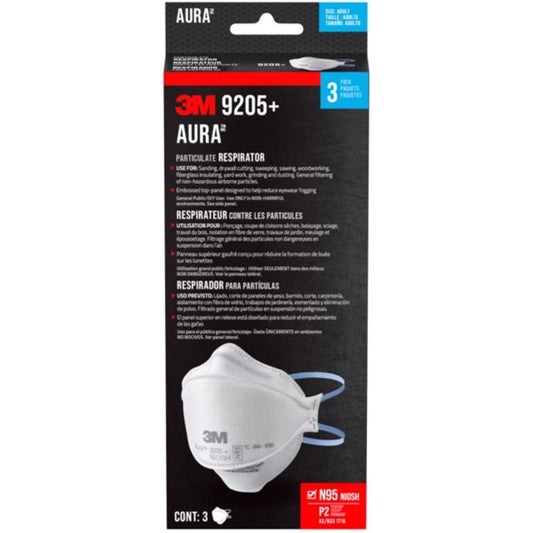 3M Aura N95 Dust Protection Particulate Respirator 9205+ White 3 pk