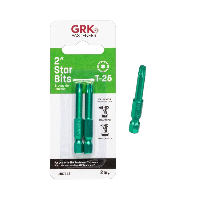 GRK Fasteners Star T25 X 2 in. L Power Bit Carbon Steel 2 pc