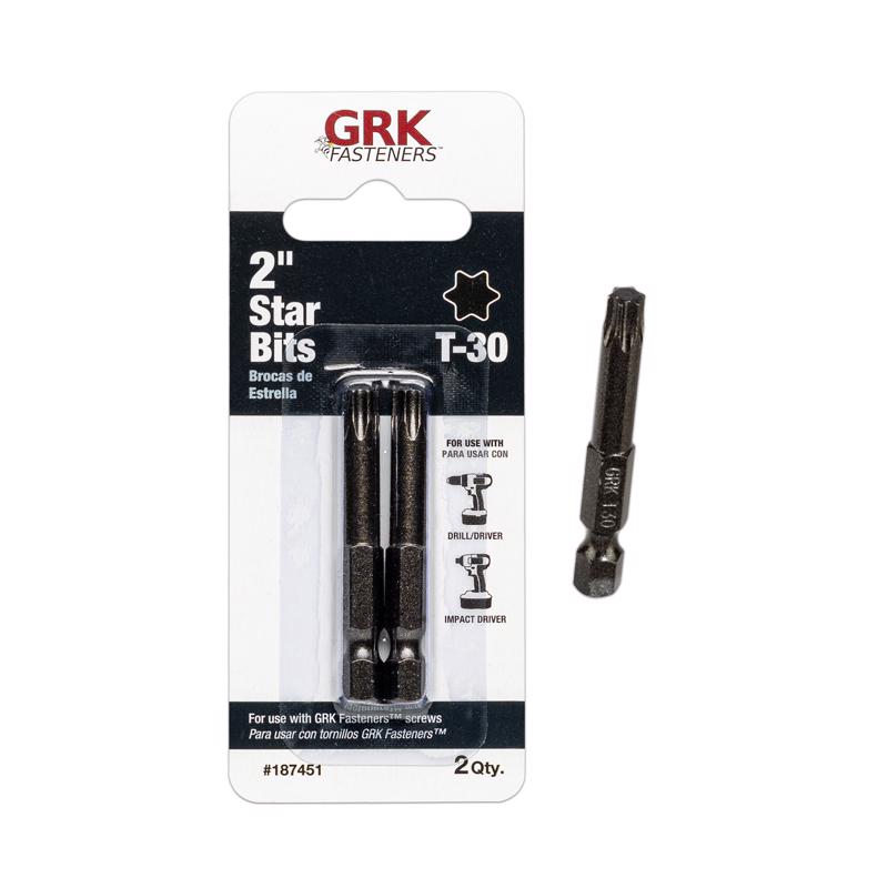 GRK Fasteners Star T30 X 2 in. L Power Bit Carbon Steel 2 pc