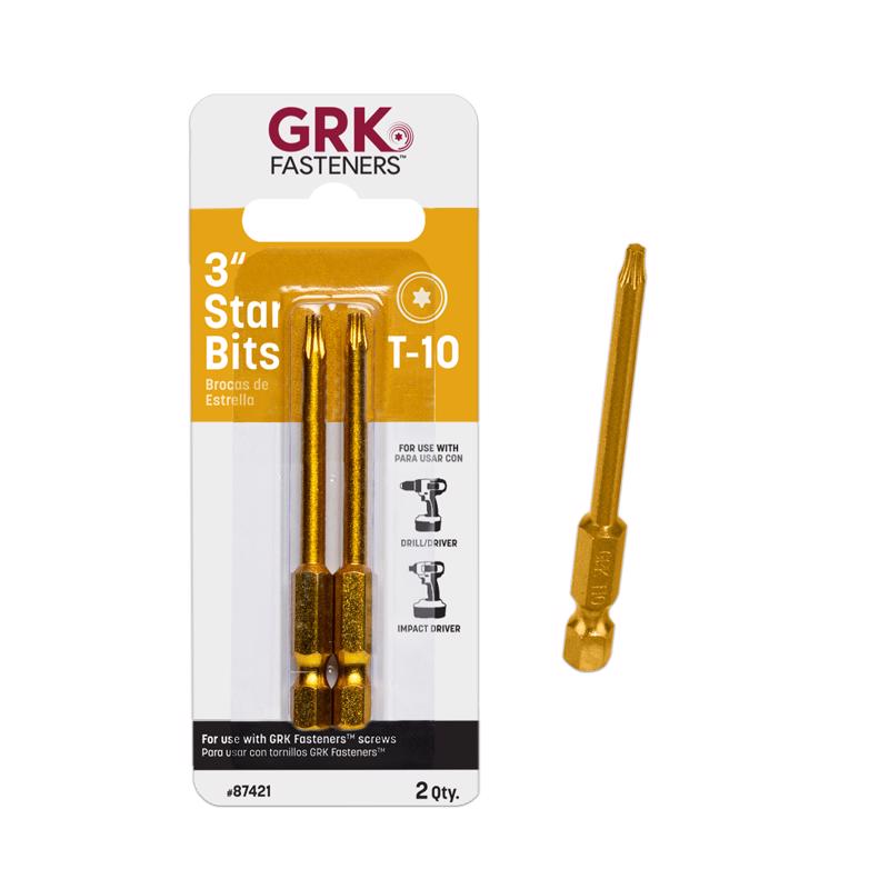 GRK Fasteners Star T10 X 3 in. L Power Bit Steel 2 pc