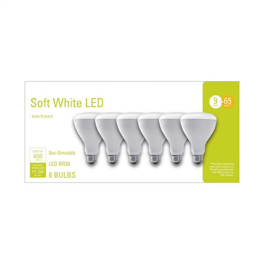 GE BR30 E26 (Medium) LED Bulb Soft White 65 Watt Equivalence 6 pk