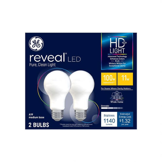 GE Reveal HD+ A19 E26 (Medium) LED Bulb Pure Clean Light 100 Watt Equivalence 2 pk