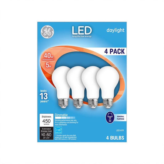GE A19 E26 (Medium) LED Bulb Daylight 40 Watt Equivalence 4 pk
