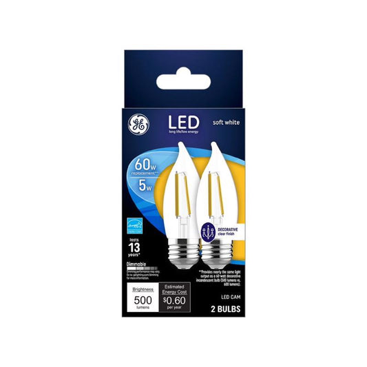 GE CA11 E26 (Medium) LED Bulb Soft White 60 Watt Equivalence 2 pk