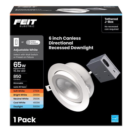 Feit White 7 in. W Aluminum LED Canless Recessed Downlight 65 W