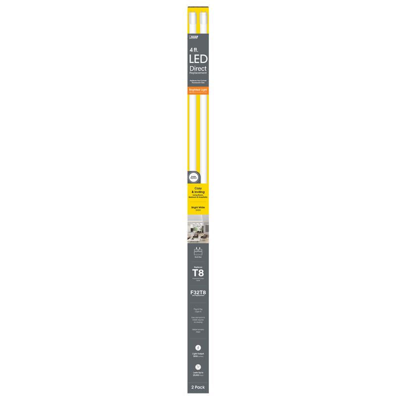 Feit Linear T8 Bright White 48 in. Bi-pin T8 LED Linear Lamp 32 Watt Equivalence 2 pk