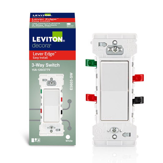 Leviton Decora Edge 15 amps 3-Way Rocker Switch White 1 pk