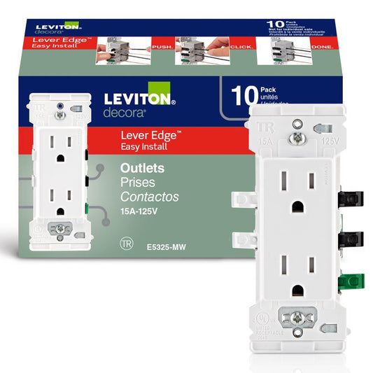 Leviton Decora Edge 15 amps 125 V Duplex White Tamper Resistant Outlet 5-15R 10 pk