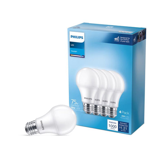 Philips A19 E26 (Medium) LED Bulb Daylight 75 Watt Equivalence 4 pk
