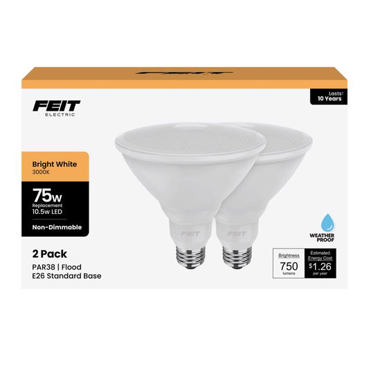 Feit PAR38 E26 (Medium) LED Bulb Bright White 75 Watt Equivalence 2 pk