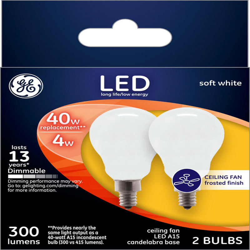 GE A15 E12 (Candelabra) LED Bulb Soft White 40 Watt Equivalence 2 pk