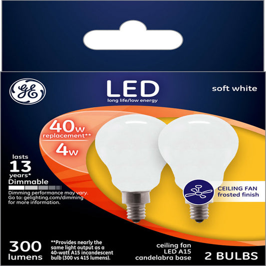 GE A15 E12 (Candelabra) LED Bulb Soft White 40 Watt Equivalence 2 pk