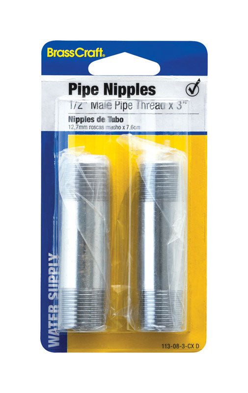 BrassCraft 1/2 in. MIP pc Brass Nipple 3 in. L