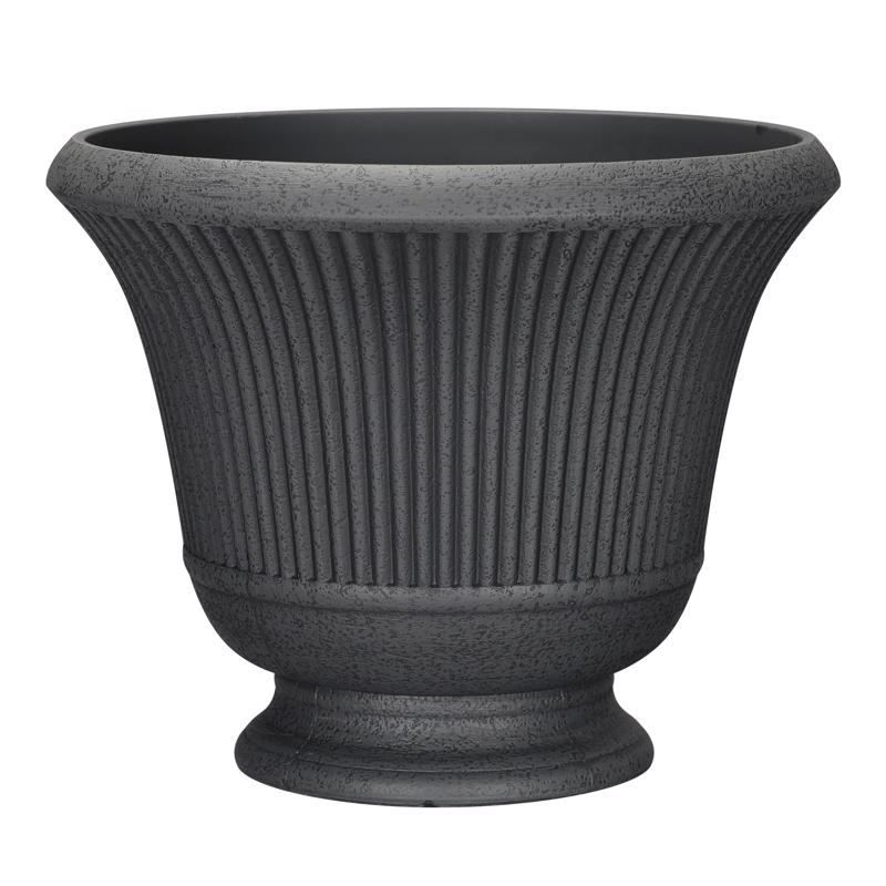 L&G 12.9 in. H X 16 in. D Polyresin Pedestal Urn Planter Charcoal