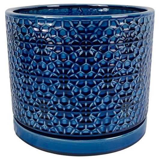Border Concepts 7.25 in. H X 6.25 in. W X 12 in. D Ceramic Amelia Planter Blue