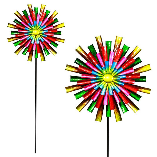 Alpine Multicolored Metal 81 in. H X 26 in. L X 7 in. W Prismatic Colorful Flower Wind Spinner