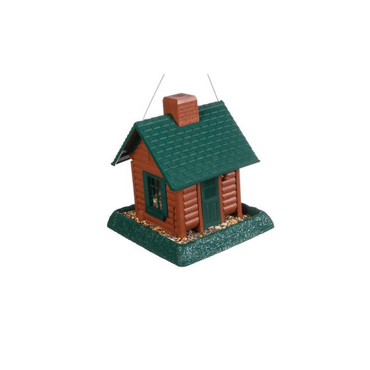 North States Log Cabin Wild Bird 1 lb Plastic Log Cabin Hopper Bird Feeder 4 ports