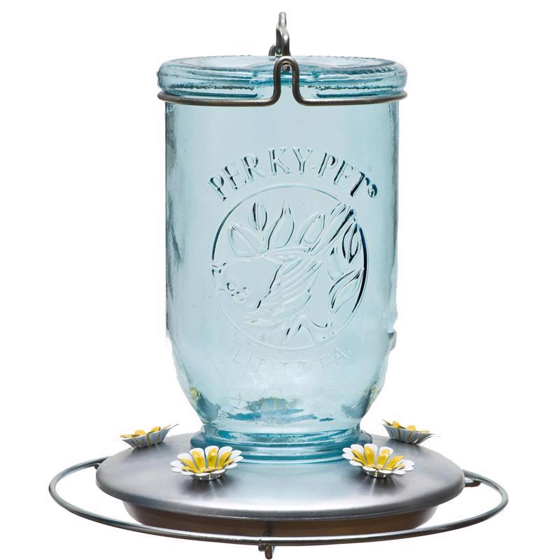 Perky-Pet Hummingbird 32 oz Glass/Metal Mason Jar Nectar Bird Feeder 5 ports