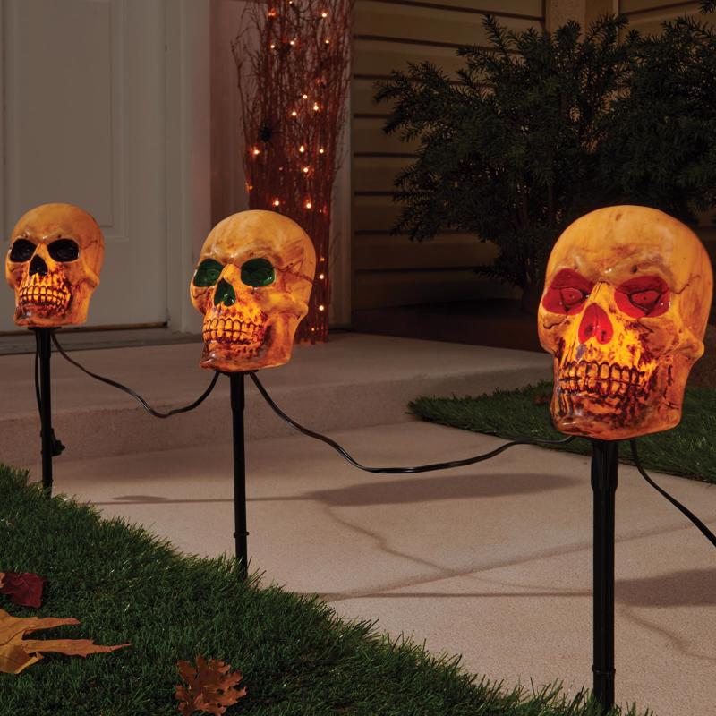 Celebrations Halloween Clear 6 in. Incandescent Prelit Halloween Skull Pathway Decor