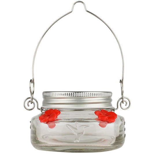 Nature's Way Hummingbird 6 oz Glass Mason Jar Bird Feeder 4 ports