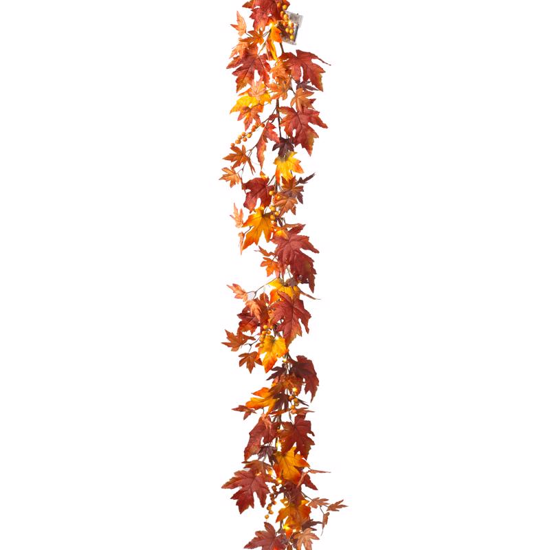 Gerson Warm White Prelit Leaf Garland Halloween Decor