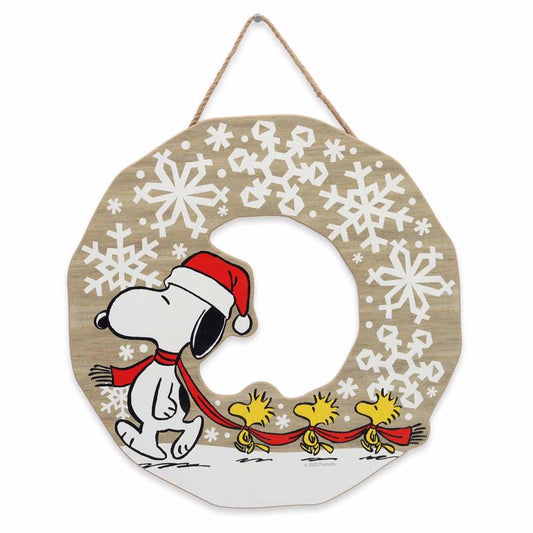 Open Road Brands Peanuts Snoopy and Woodstock Snowflake Wreath Christmas Hanging Wall Decor MDF Wood
