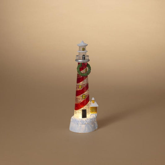 Gerson Multicolored Lighted Spinning Water Globe Lighthouse Table Decor 12 in.