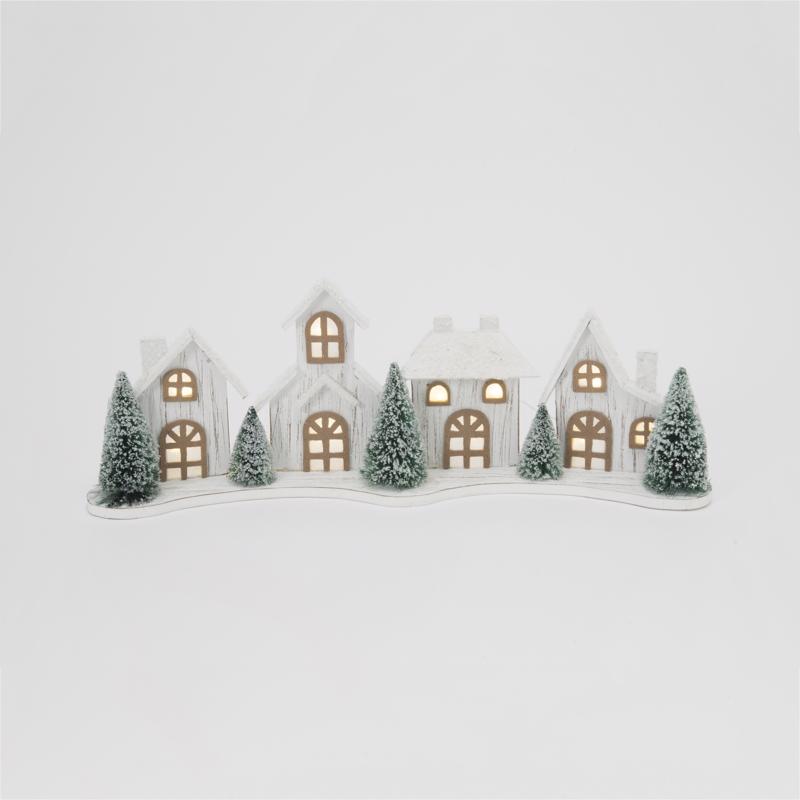 Gerson Green/White Lighted Holiday House Table Decor