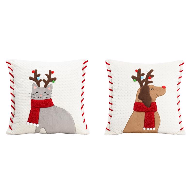 Gerson Fabric Holiday Cat and Dog Design Pillow 18 in.